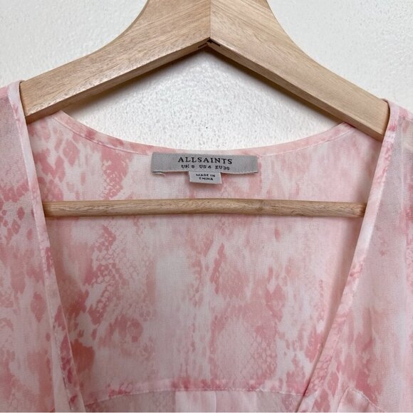 Allsaints Womens 4 Snake Print Wrap Sheer Pink Blouse - Picture 10 of 14
